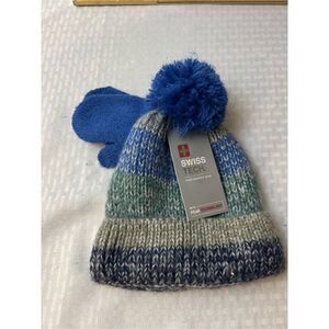 Swiss tech toddler mitten set with hat blue new